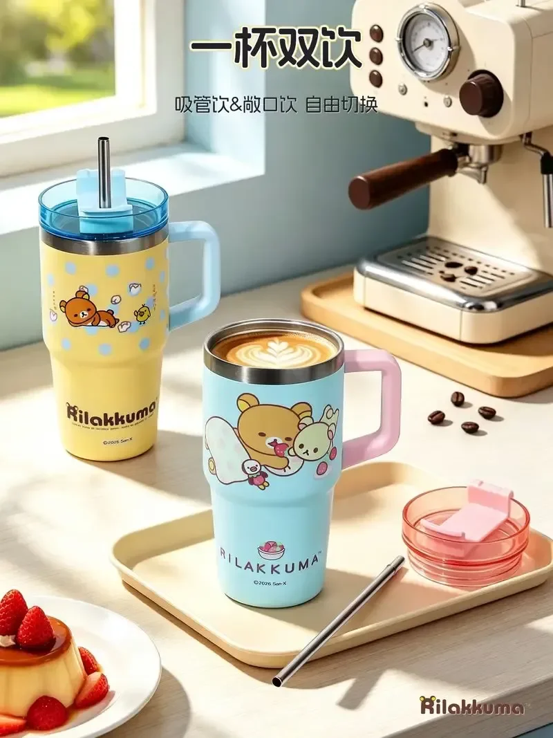 Rilakkuma Insulated Cup 680ml 304 Stainless Steel Large Capacity Water Mug With Straw For Car Travel Office