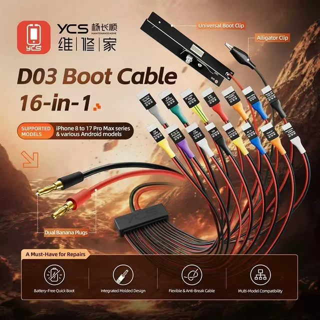 YCS D03 16-in-1 IP8–17 Pro Max & Multiple Android Universal Power on Cable for Phone Repair Motherboard Test Boot Line