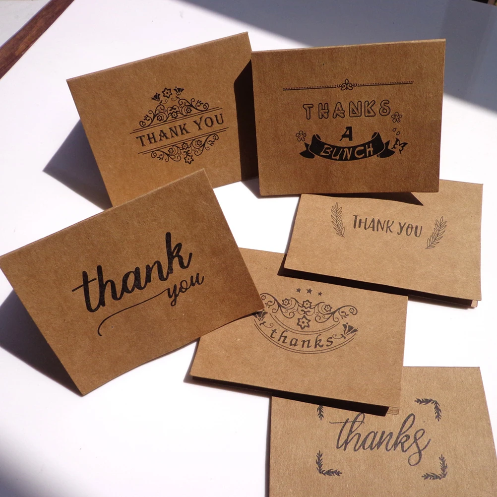 

18 Pcs Retro Thanks Card Set Invitation Party Gift Handwriting Greeting Kraft Paper