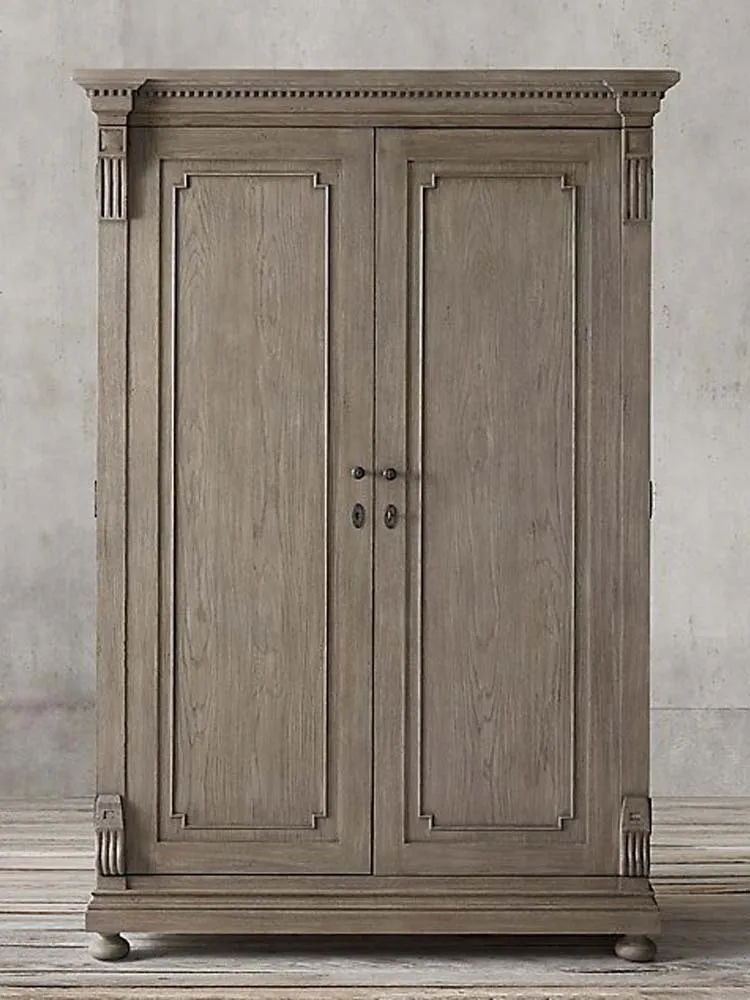 

American solid wood wardrobe double door wardrobe French retro oak bedroom small apartment furniture