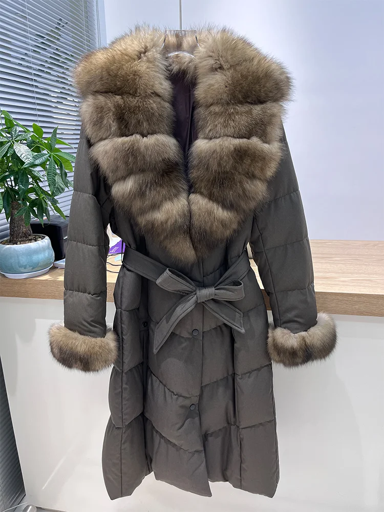 

New Women Winter Warm Goose Down Jacket Real Fox Fur Collar Long Thick Cusual Female Puffer Jackets