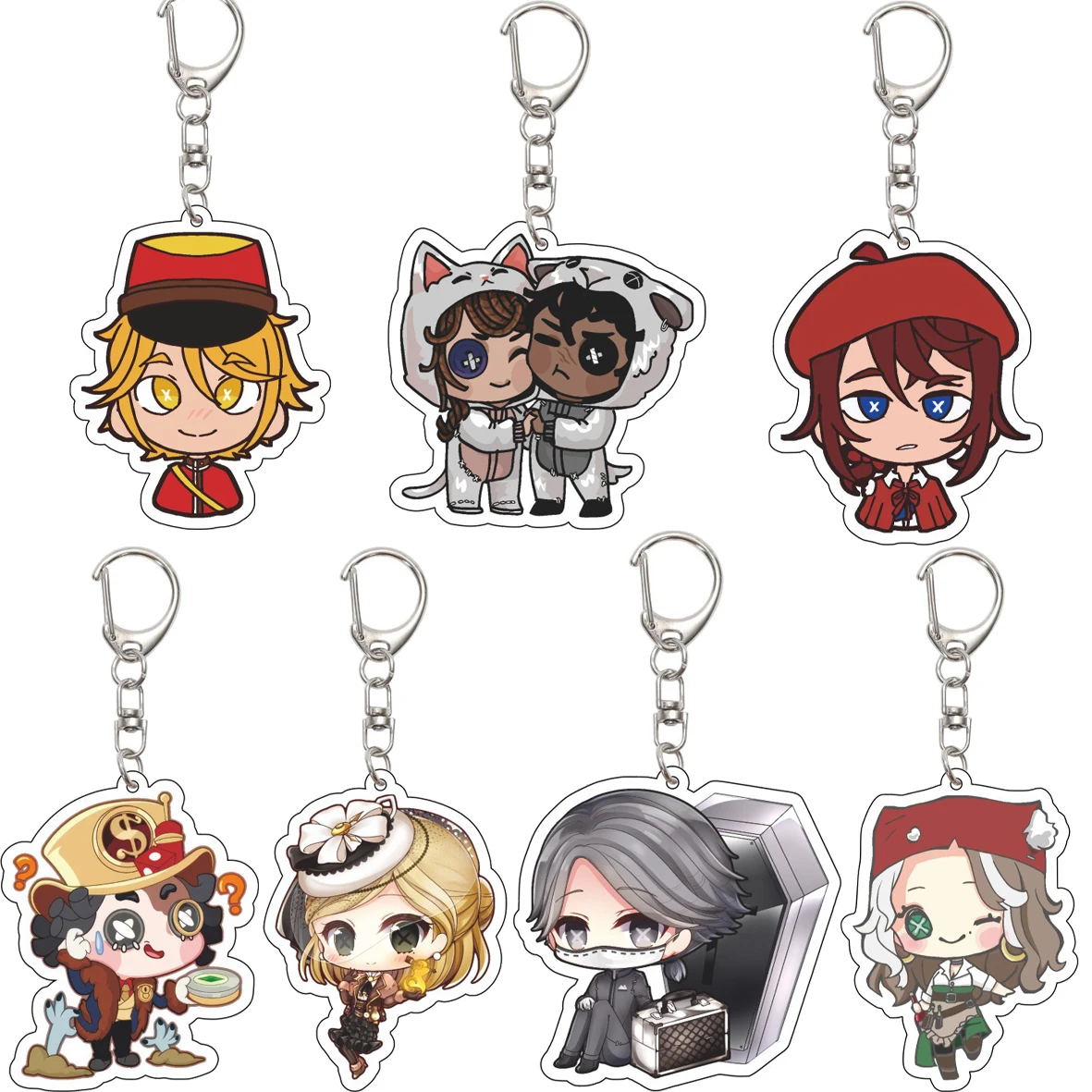 55MM Schlüsselanhänger Anime ‌ Game Identity V Gärtner Psychologe Weinender Clown Spielzeughändler Einbalsamierer Acryl-Schlüsselanhänger Niedliche Geschenke