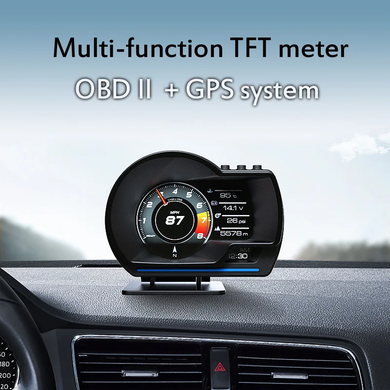 P6/A500 Car OBD Multifunction LCD Dash Gauge – HUD Head-Up Display Monitor, RPM, Coolant Temp, Turbo, Real-Time Engine Data