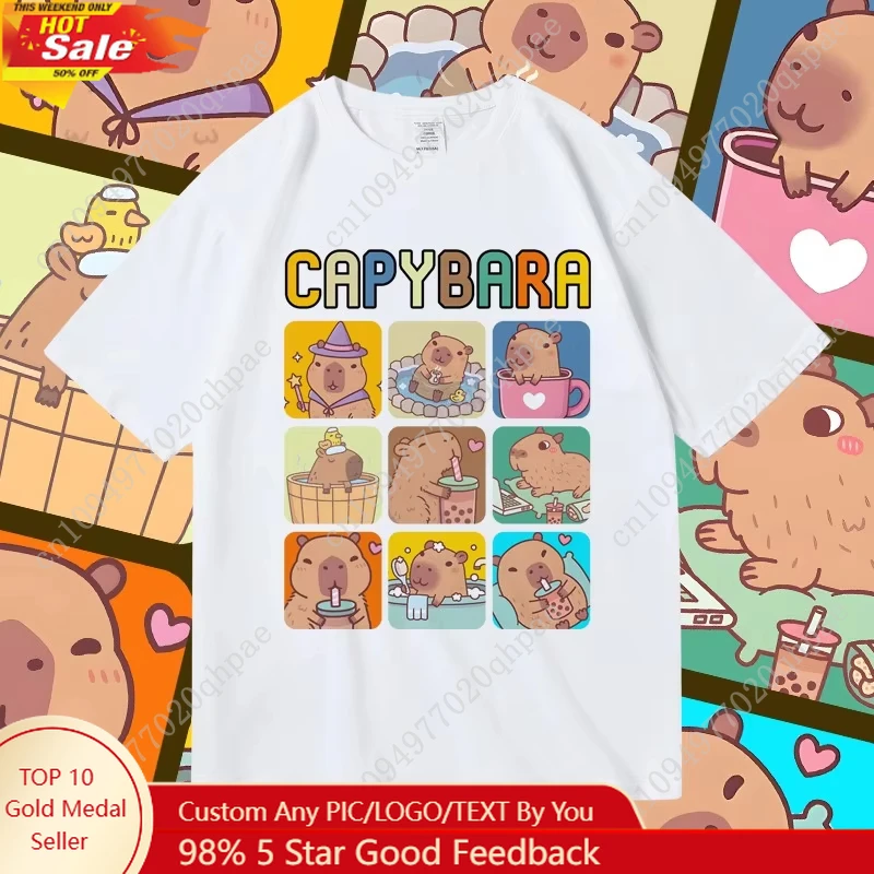

2025 New Capybara Pattern Pure Cotton Children's Clothing Short Sleeved T-shirt Summer Children's Baby Clothes Half Sleeved