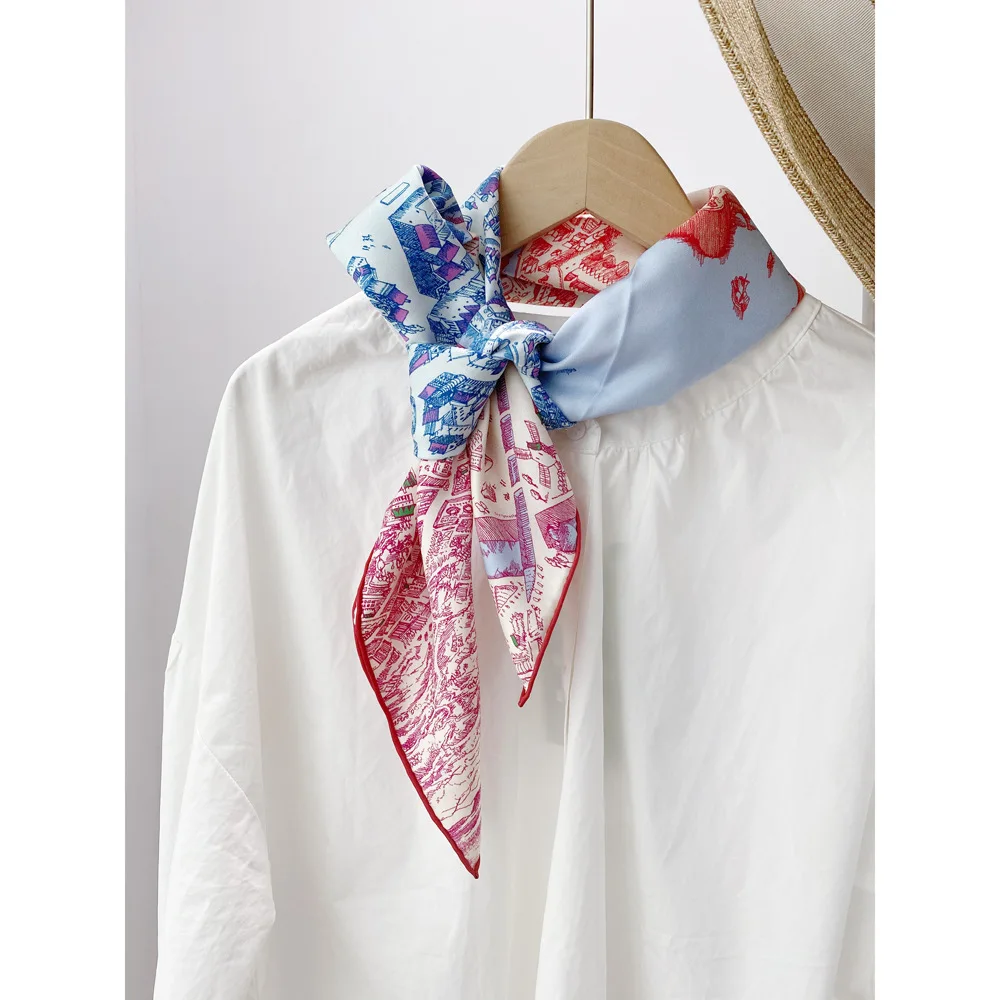 

Шарф с двусторонним принтом «Город лошади», 90 см, женские шелковые шарфы тутового цвета, роскошная сумка, шарфы на шею, шаль на роликах для рук, подарок для мамы