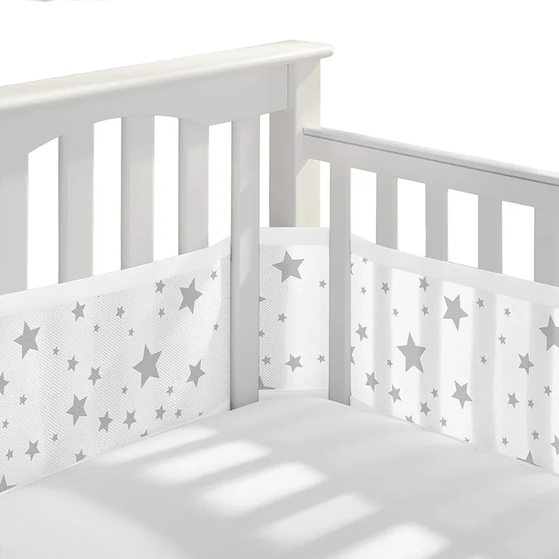 Breathable Mesh Bed Liner 4 Panel Baby Cot Fence Cotton Railing Thicken Bumper One-piece Crib Around Protector Baby Room Decor