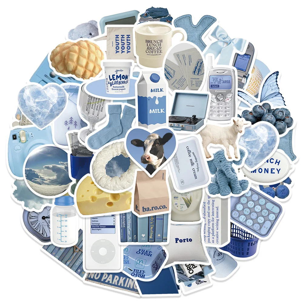 

10/30/60pcs Blue INS Fresh Style Aesthetic Stickers Cute Graffiti Sticker DIY Suitcase Phone Diary Guitar Girl Decals Decoration