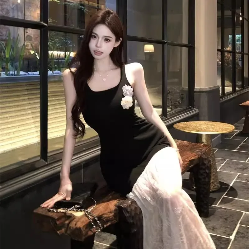 Abiti senza maniche da donna nuova primavera chiffon applique balza pieghe svolazzanti abito da torta a strati fiori volant petalo innamorato