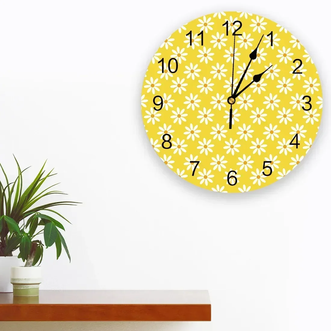 Yellow Daisy Flower Design Wall Clocks Silent Home Cafe Office Wall Decor Clocks for Kitchen Wall Art Large Wall Clocks 25cm