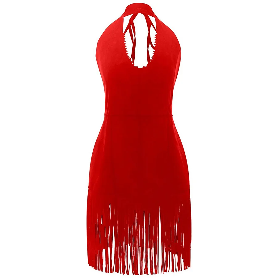 Sexy Latin Dance Dress for Women Halter Deep V Tassel Skirt Rumba Performance Clothes Cha Cha Cowgirl Ballroom Stage Dancewear