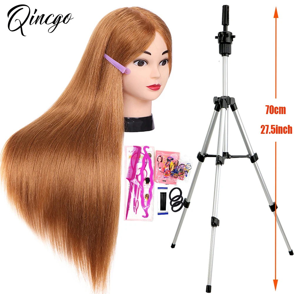 85% Real Hair Training Mannequin Head With Brown Hair For Barber Hairdressing Practice Doll Head With Stand Tripod For Hairstyle