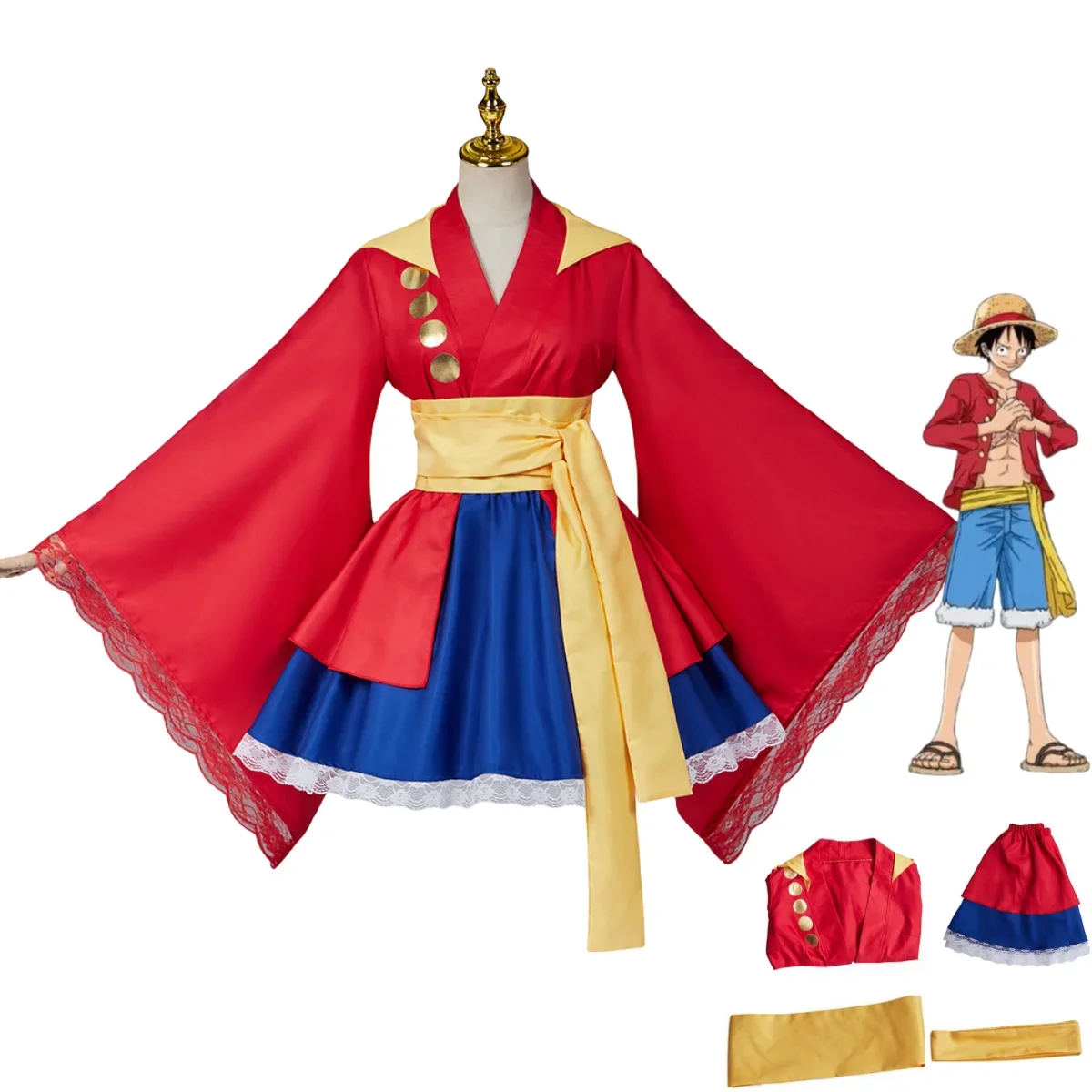 

Anime Monkey D. Luffy Cosplay Costume Straw Hat Boy Female Red Skirt Lolita Maid Attire Adult Woman Sexy Kawaii Carnival Suit