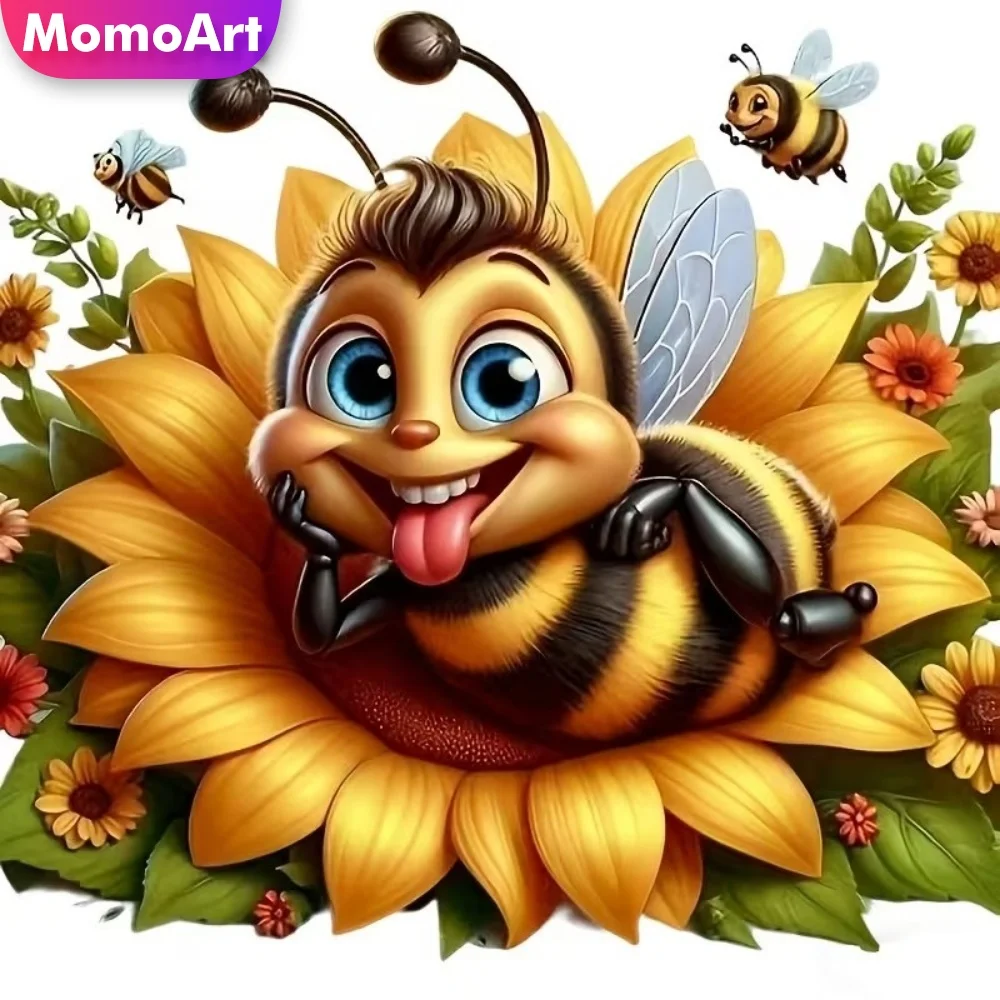 Momoart 5D DIY Diamantmalerei Biene Tier Acryl Bastelbedarf Diamantmosaik Blume Neuerscheinung Cartoon-Dekoration für Zuhause