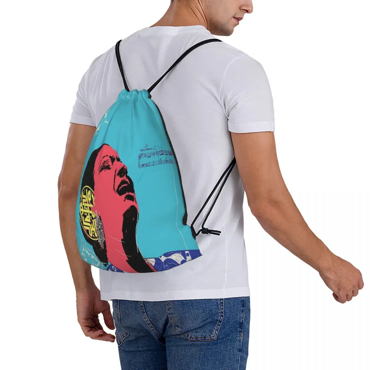 Umm Kulthum Art de ArabLit, bolsa con cordón, mochila de viaje de Anime, bolsa escolar pequeña de tela para hombre