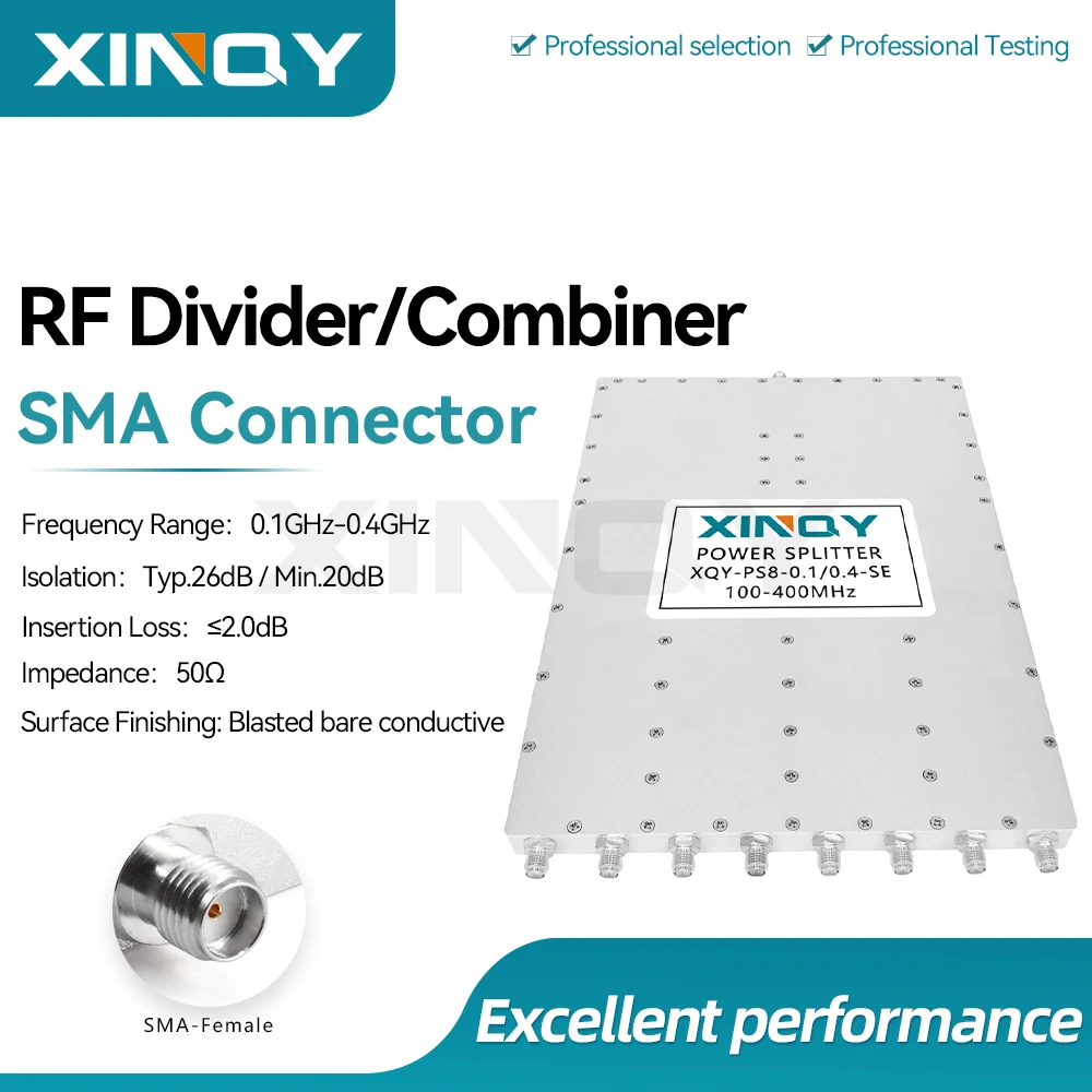 XINQY 1-Way to 8-Way RF Power Divider, SMA Female, 100-400MHz Microstrip Power Splitter, 2W Combiner