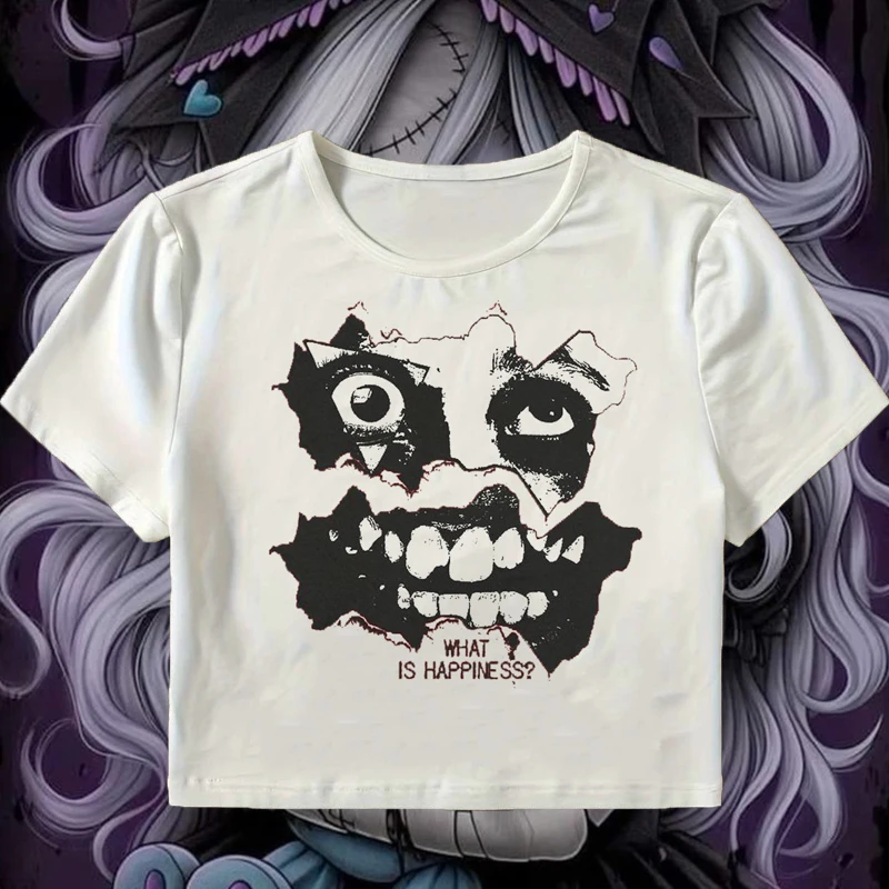 

Y2k Aesthetics Women Vintage Short Sleeve T-shirt Hip Hop Goth Harajuku Grunge Crop Tops Letters Printed Tees EMO Baby Tee