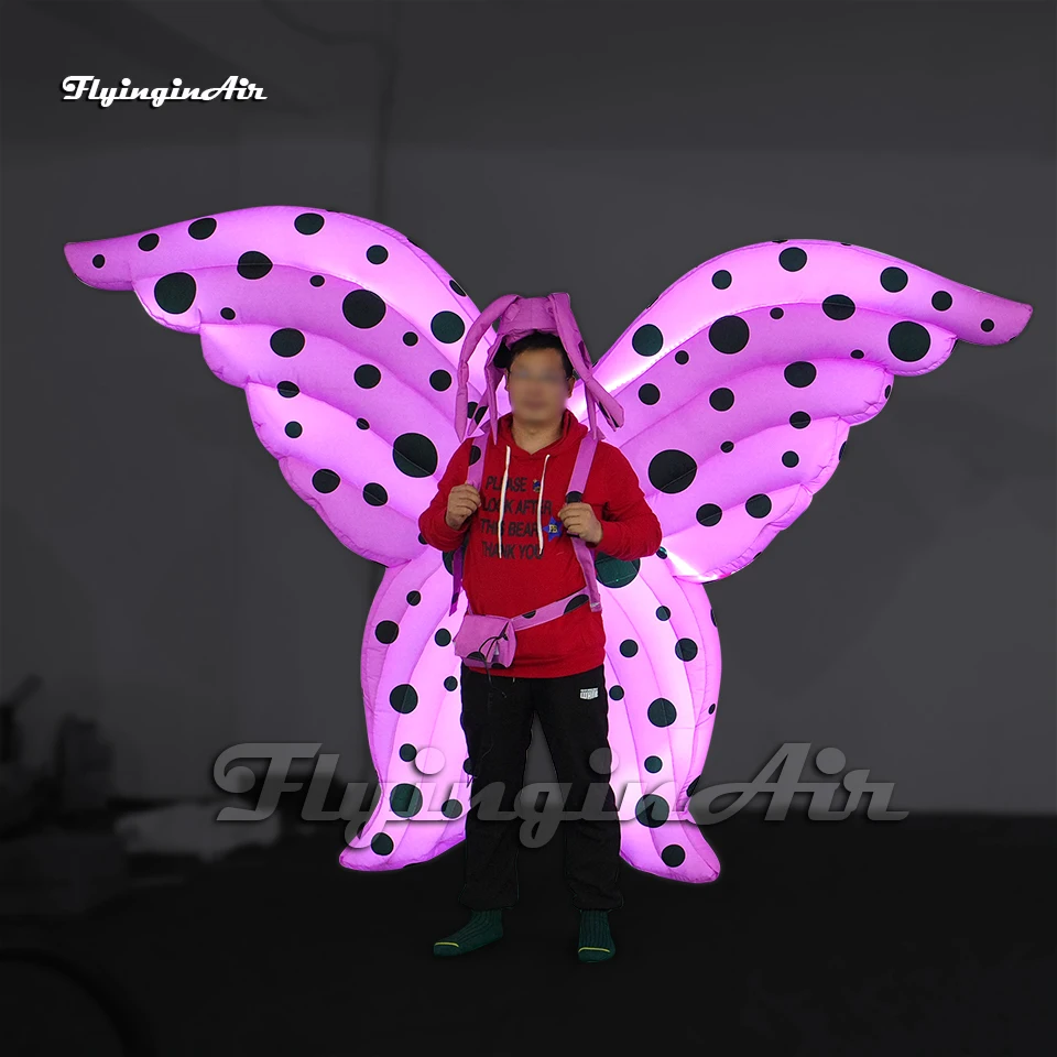 Pink Walking Inflatable Butterfly Wing Dancer Costume Adult Wearable Blow Up Glowing Clothing With LED Light For Stage Show