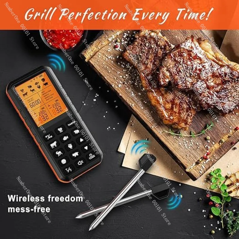 Wireless Bluetooth Kitchen Cooking Thermometer Smart Food Meat Temperature Probe for BBQ Grill Oven Smoker Stove Digital App