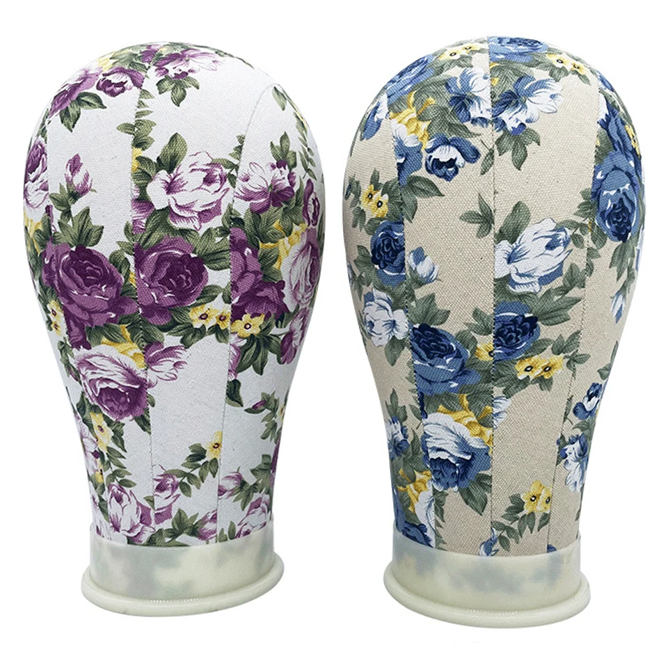 الملونة المطبوعة زهرة قماش رئيس مغطاة كتلة عارضة أزياء شعر مستعار حامل رئيس 21-23 بوصة تستخدم لصنع شعر مستعار تخزين والعرض