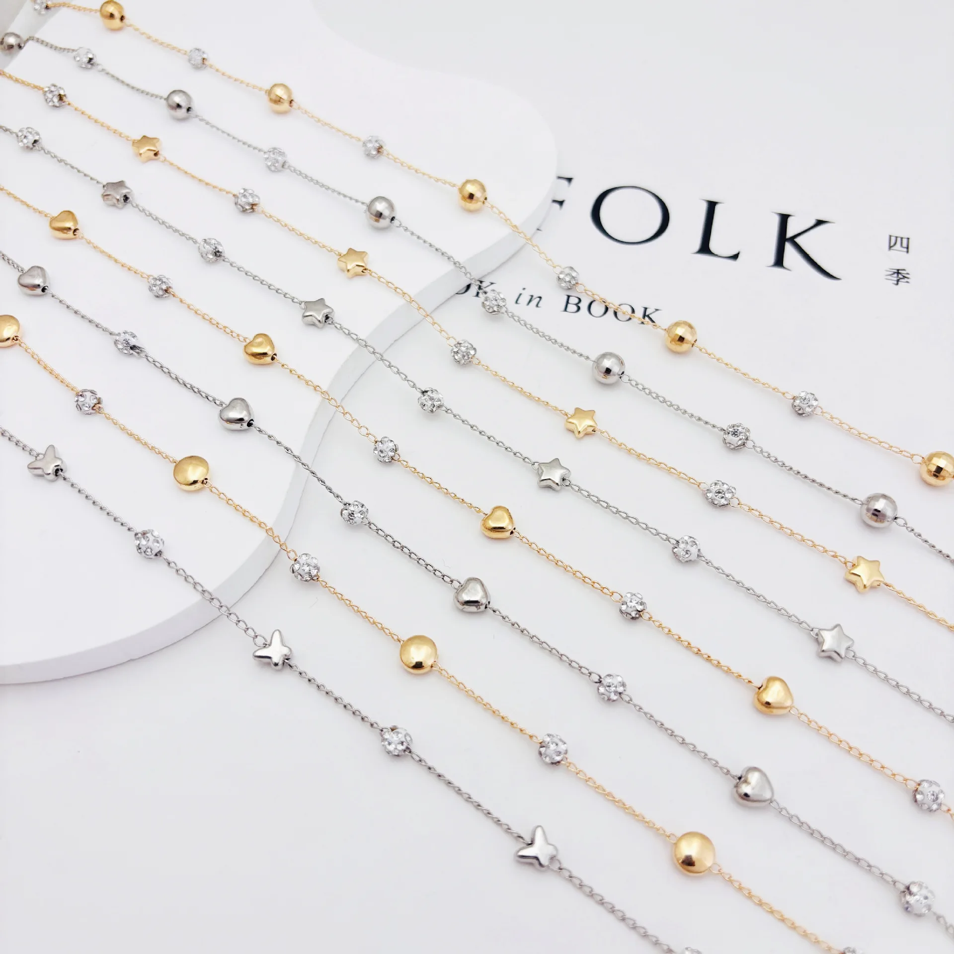 

10Yards Gold Silver Tone 5 Styles Link Chain Rhinestone Bead Handicrafts Bracelet Necklace Jewelry DIY Decoration Accessories