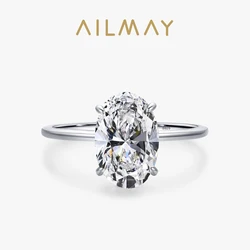 Ailmay 3ct anel de casamento 925 prata esterlina oval claro zirconia anéis de noivado para as mulheres jóias finas presente do dia dos namorados