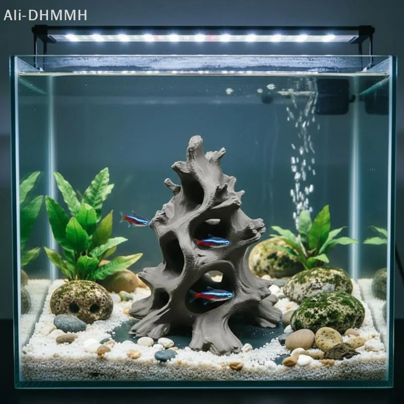 ZLinKJ Hidden Multi-Hole Driftwood Fish Cave Aquarium Ornament Eco-Friendly for Shrimp Betta Small Freshwater Tank Decor
