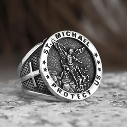 2022 NEW 316L Stainless Steel St Michael Ring Cross Renaissance Vintage Jewelry For Men Prodect Us Boyfriend Gift