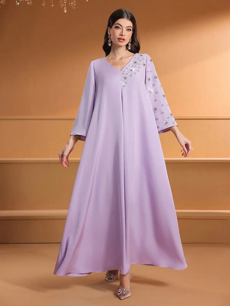 

Модное мусульманское женское длинное платье Абая из бисера в Дубае, скромный кафтан, молитвенный халат, женские вечерние платья, исламская одежда, арабская одежда