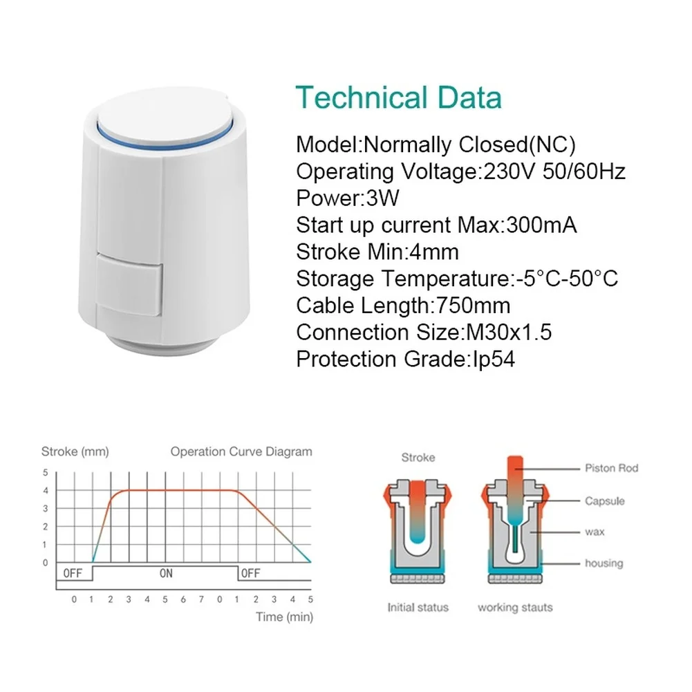 For Temperature Control Normally Closed Actuator Silent Maintenance Free Actuator Heating System Automatic Shutoff Design