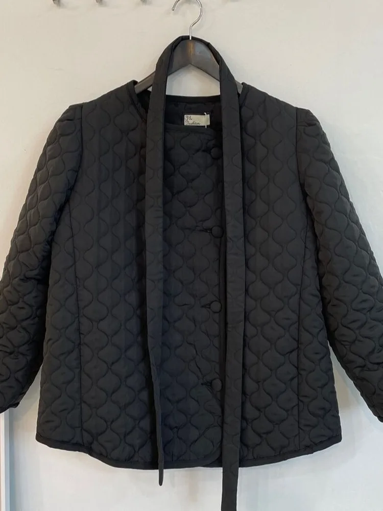 Jaet de algodão retrô feminino redondo ne cintura acolchoada alça de botão único casaco de algodão outono inverno faion simples sle