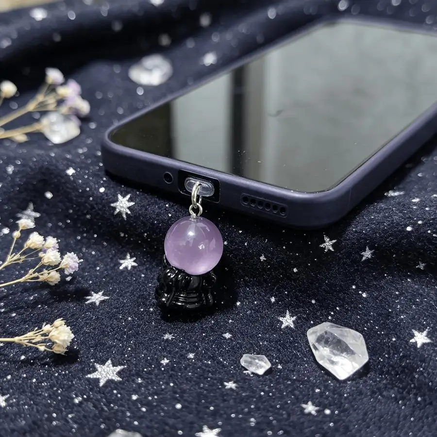 1/5/10/20/50/100pcs Mini Dark Wizard Anti-Dust Pendant, Dreamy Amethyst Ball, Cell Phone Cable Plug, Creative Niche, Data Port B