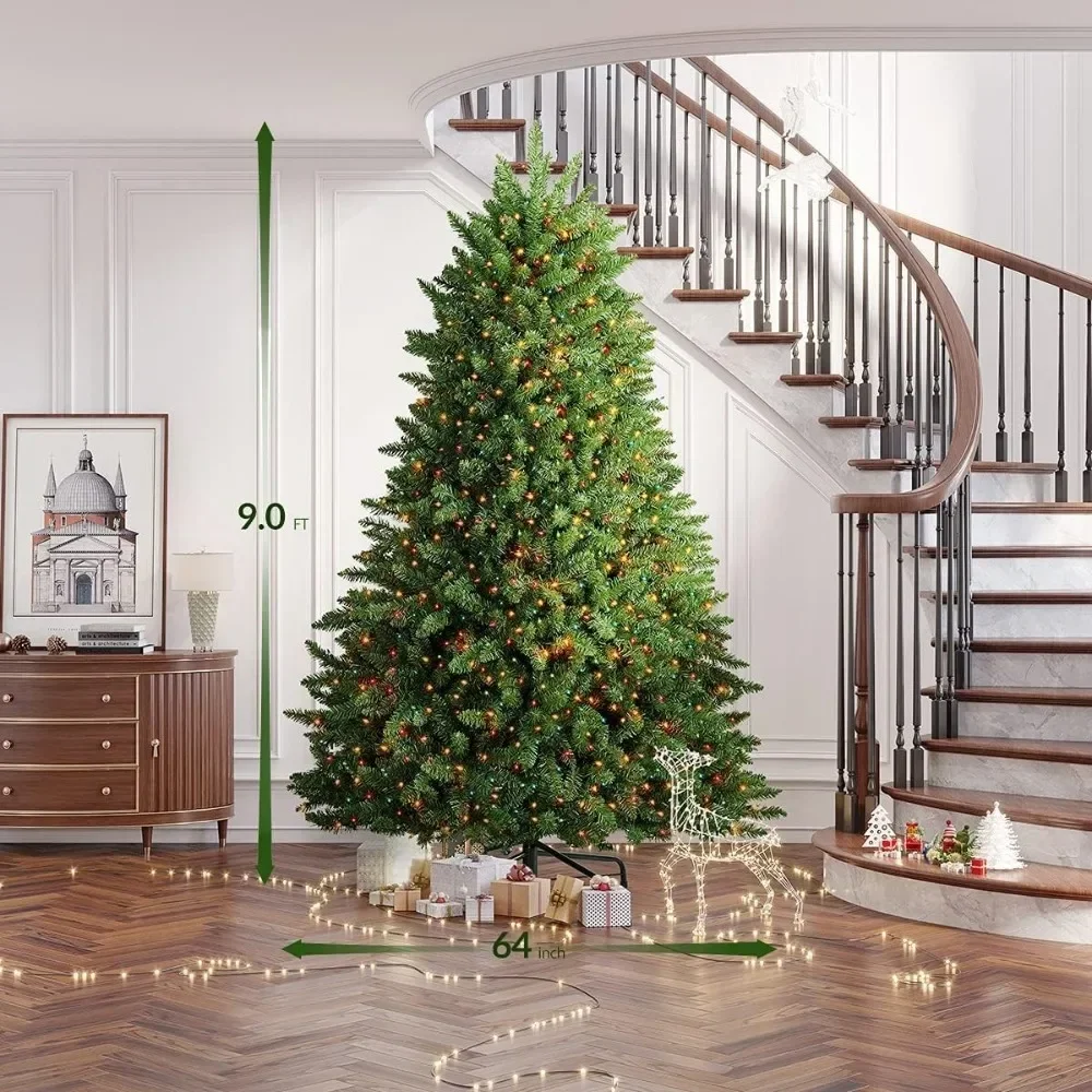 9 FT Pre-lit Christmas Tree, 4668 Thicken Tips and 1500 Clear Lights for Indoor Outdoor,Hinged Spruce Artificial Christmas