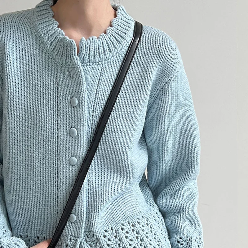 

Remium Feel женский ленивый свитер кружевной вязки с круглым вырезом однотонный однобортный кардиган осень-зима новая модель топы для похудения