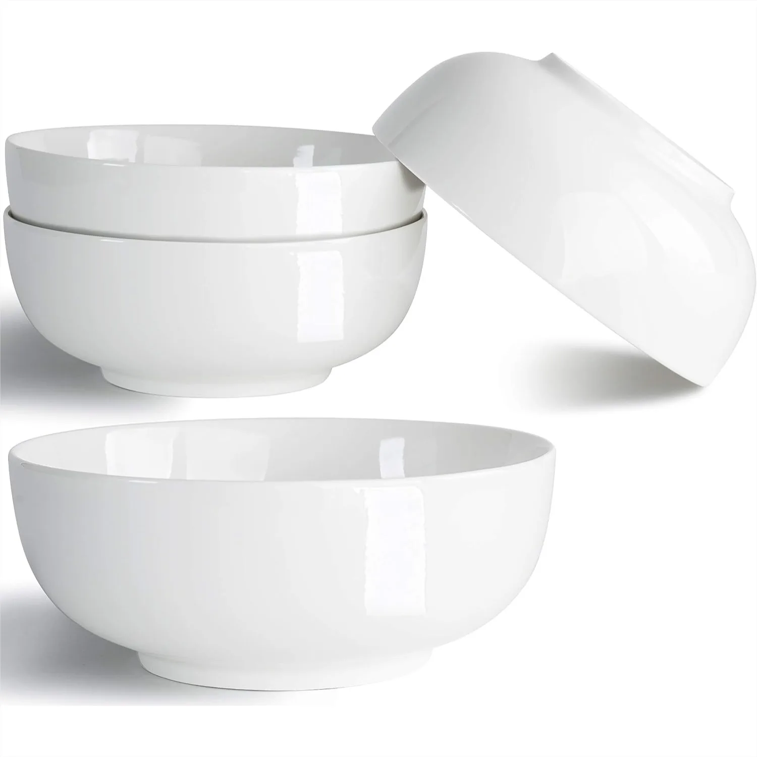 Juego de 4 Tazones de Porcelana de 32 oz para Cereal, Ensalada, Pasta y Sopa con Diseño Ancho