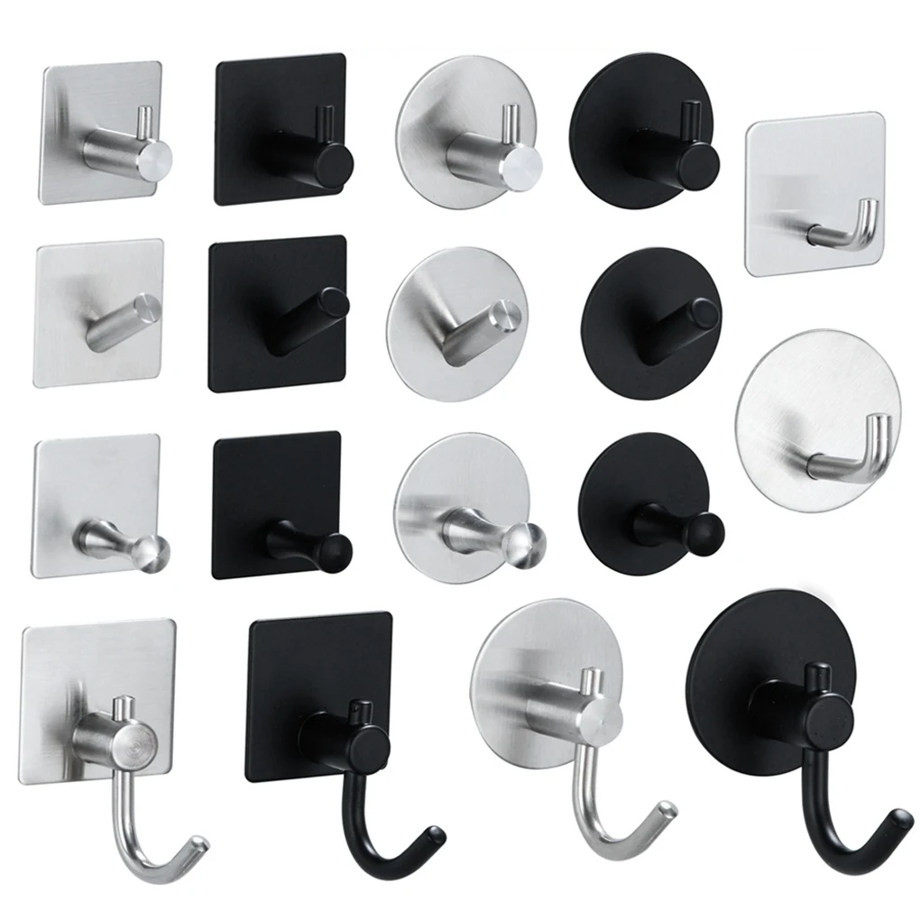 Stainless Steel Self Adhesive Wall Hook Waterproof Hook Clothes Rack Hanging Key Towel Holder For Kitchen Bathroom Accessories