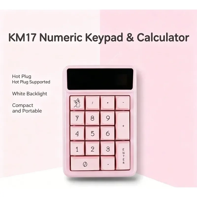 KM17 2 In 1 Mechanical Numeric Keypad Calculator Rechargeable Portable Cute LED Display Mini Number Input Device