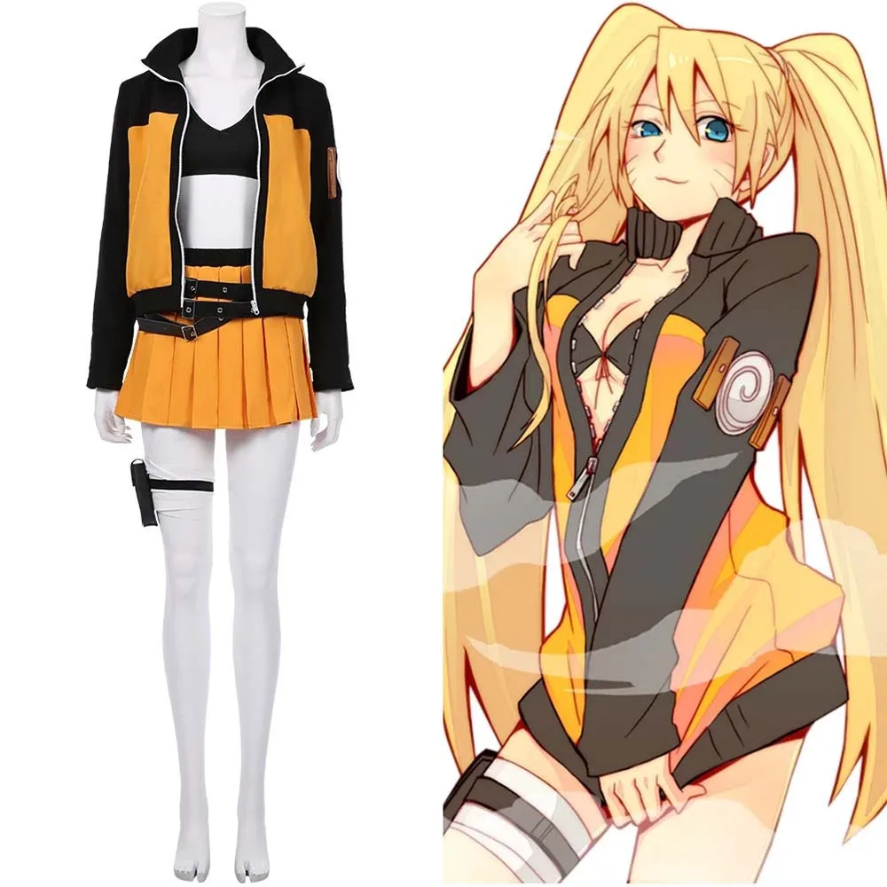 NARUTO Uzumaki Naruto Cosplay Costumes Zip Jacket Skirt Belt Uniform Hallloween Performance Party Clothes Loli Clothing