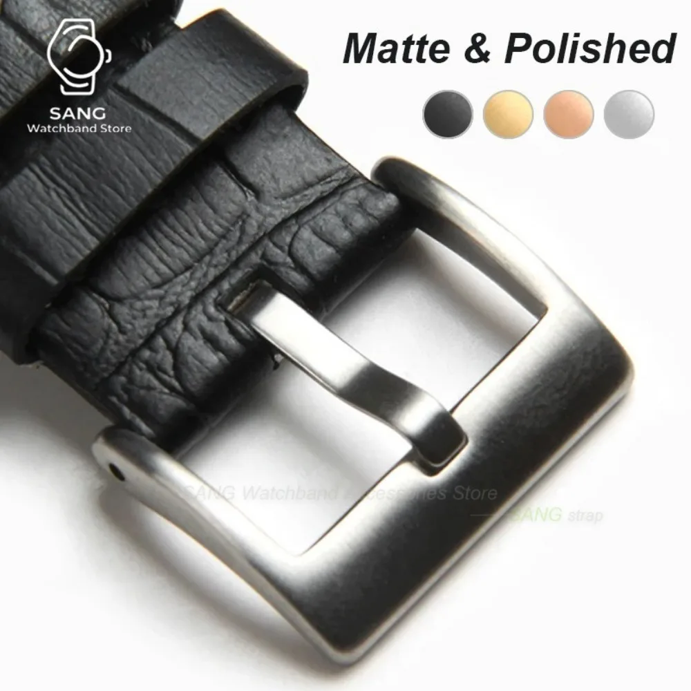 16 18 20 22 24mm Strap Solid Square Button Watch Band Metal Buckles Silver Black Rose Gold Stainless Steel Matte Polished Clasps