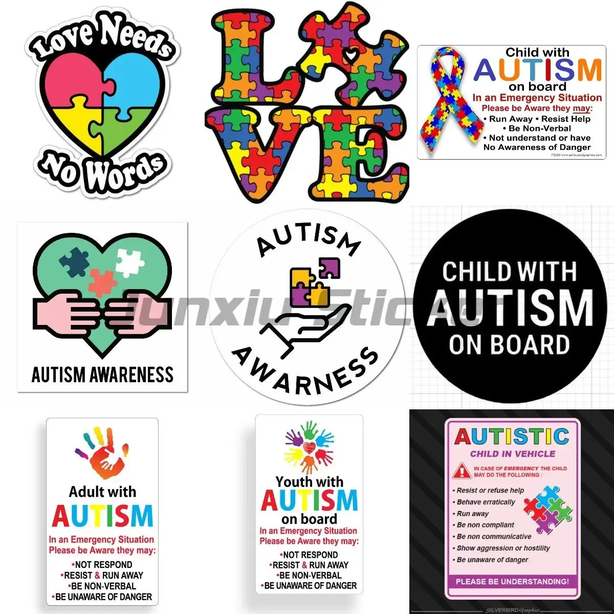 Autism Awareness Stickers Puzzle Piece Colorful Windows Surfboard Decal Vinyl Waterproof Cartoon Car Stickers Vinyl Car Wrap