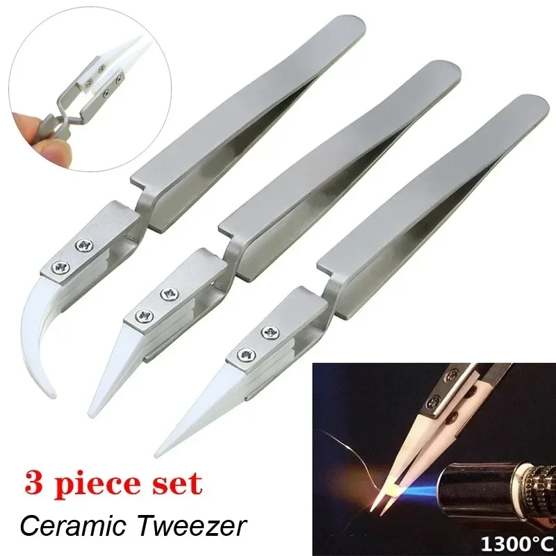 

1-3pcs Ceramic Tip Labor-saving Electronic Soldering Tweezers, Anti-Static Reverse Acid Resistant Precision Chuck Tweezers