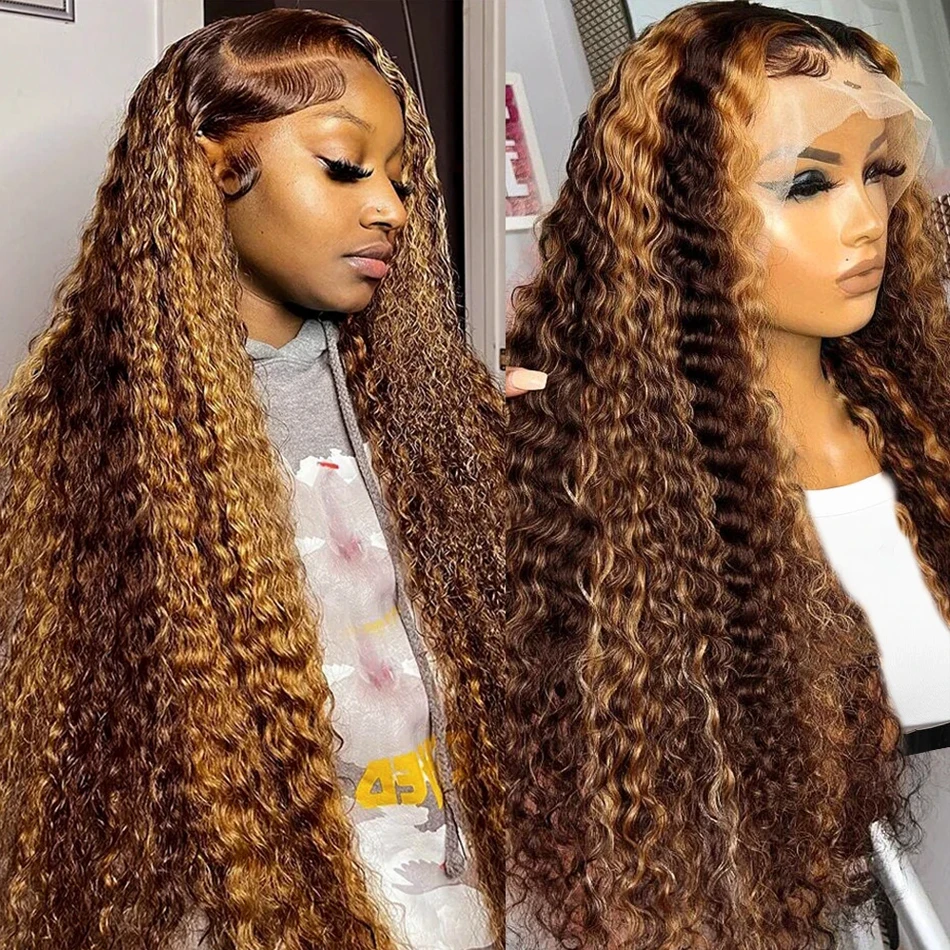 MELODIE 250 Density Highlight Honey Brown Curly Lace Front Human Hair Wigs 13x6 13x4 Ombre Colored Deep Wave Lace Frontal Wig