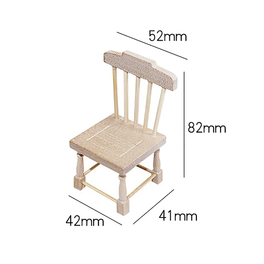 1/12 Dollhouse Miniature Accessories Mini Wooden Chair Model Simulation Stool Furniture Toys for Doll House Decoration
