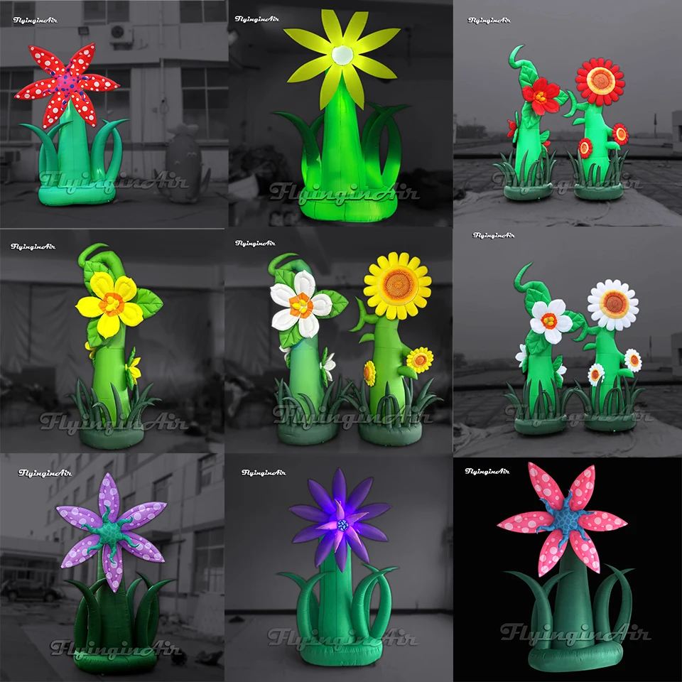 3m Fantastic Giant Inflatable Sunflower Tropical Flower Artificial Landscape Plant With Green Grasses For Park Decoration