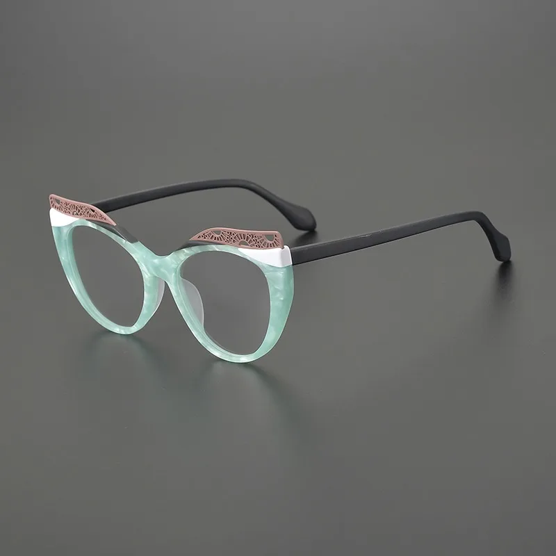 Personality Color Matching Cat-eye Frame Women's High Quality Fashion Acetate Handmade Myopic Reading Men's Prescription Eyewear