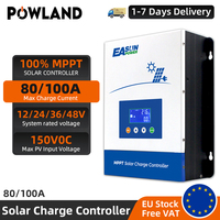 POWLAND MPPT Solar Controller 100A 36V Charger Battery 12V/24V/48V Setting Charger Max 150VDC Back-Light LCD Solar Regulator