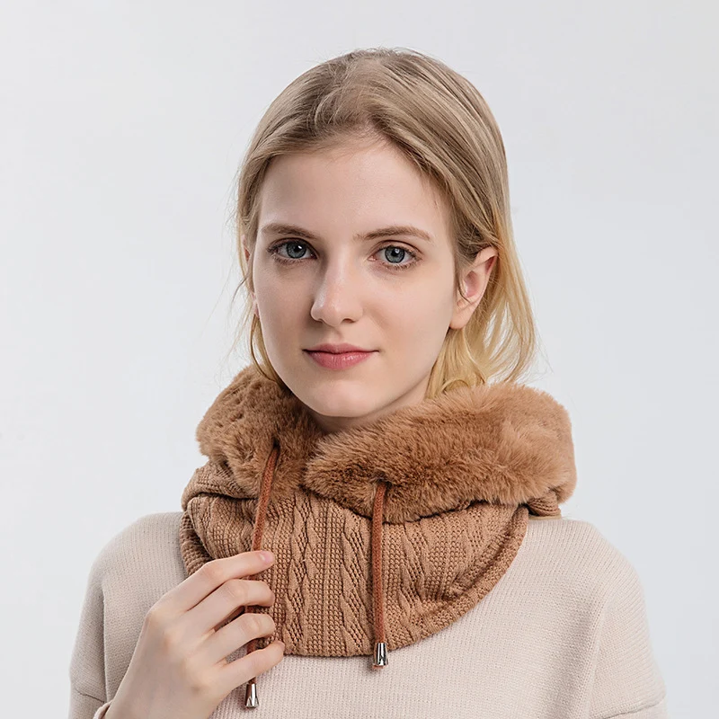 Winter mütze für Frauen Kapuze Gesichts maske Flusen warm halten verdicken Stil Hals Schal Kapuze Mütze Mütze gestrickt Kaschmir Hals wärmer