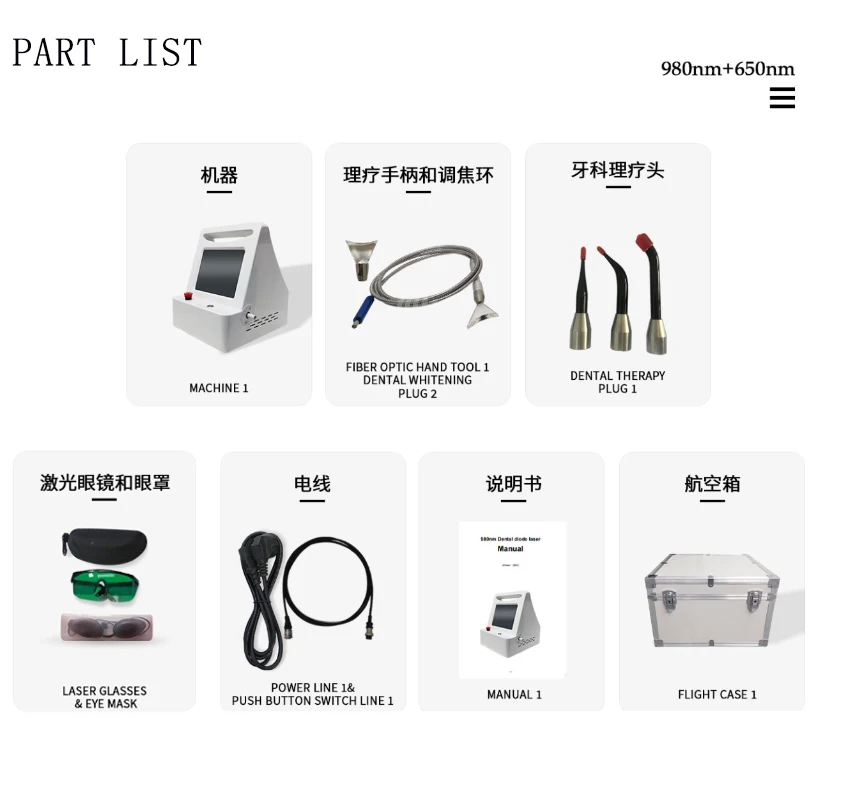 The Best Selling High Quality Product Reliable 980nm 650nm 20W 6 1 Dental Semiconductor Diode Instrument for Dental Care