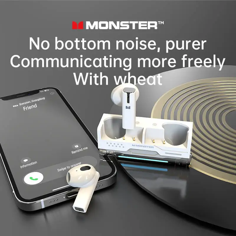 Monster MQT45 TWS سماعات بلوتوث سماعات رياضية للحد من الضوضاء سماعات تعمل باللمس HiFi سماعات ألعاب الموسيقى