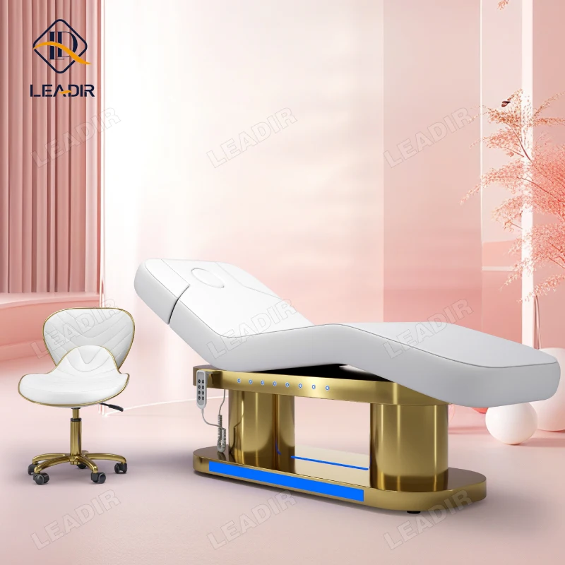 

Luxury Ergonomic Electric 3 Motors Gold Base Spa Salon Cosmetic Beauty Massage Table Treatment Facial Bed