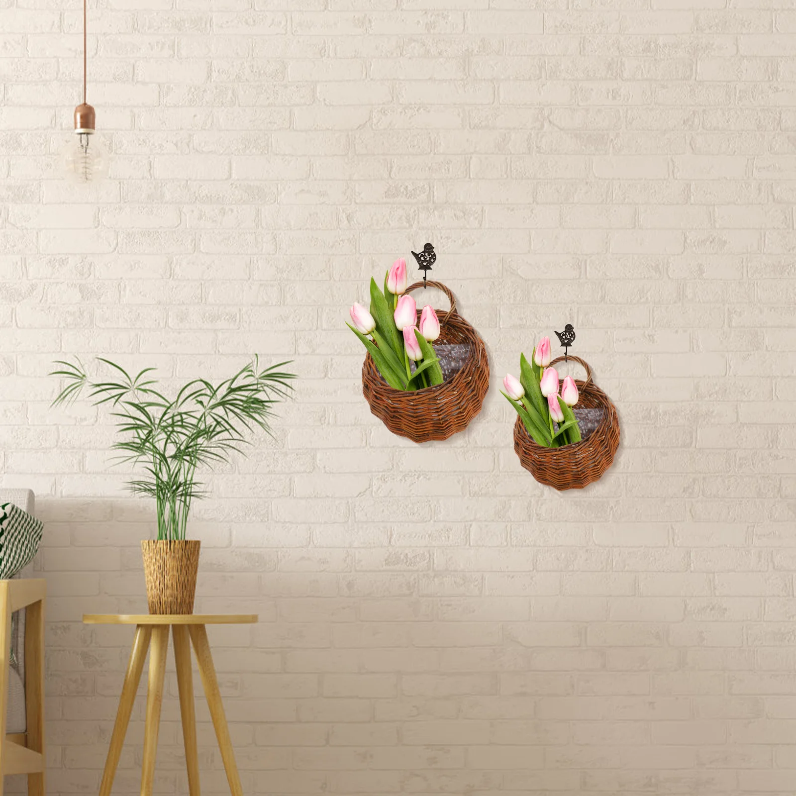

2pcs Rattan Wall Flower Basket 31X27X12Cm 25X20X8.5Cm Hanging Flowerpot For Home Office Decor Woven Plant Container